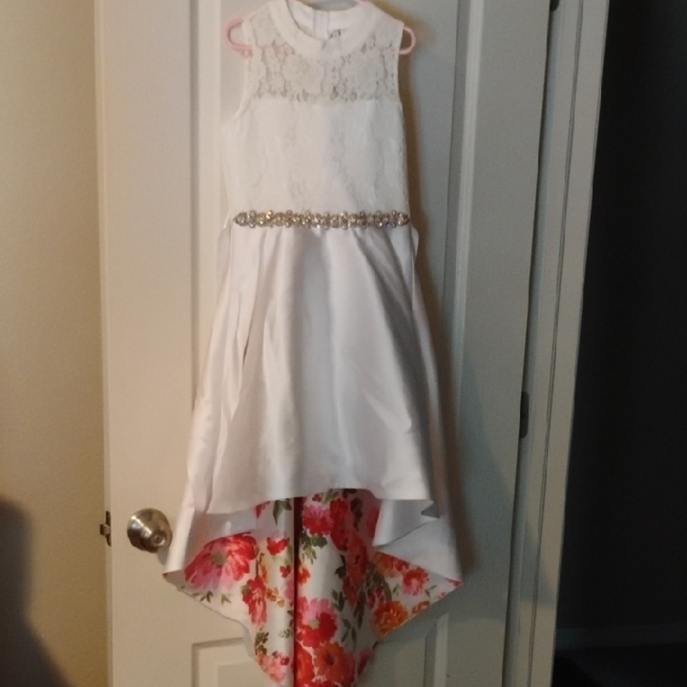 Rare Editions White and Pink Floral High-Low Dress